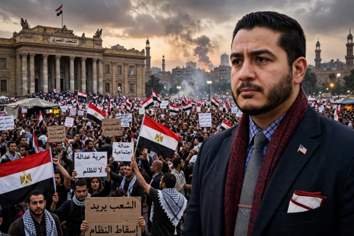 Abdul El-Sayed over Tahrir Square during the Arab Spring, Cairo, Egypt.